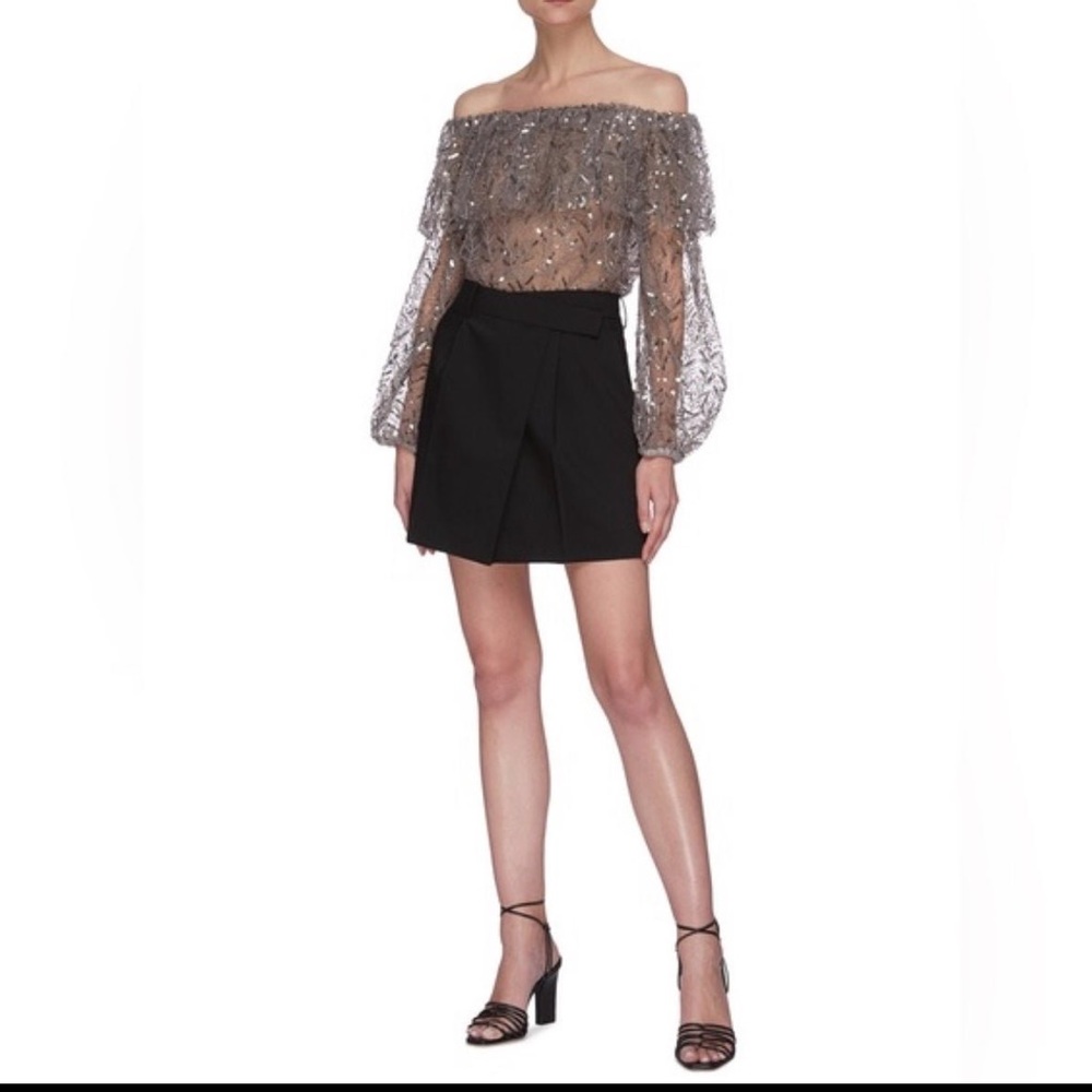 SELF-PORTRAIT LEAF SEQUIN 0FF-SHOULDER TOP